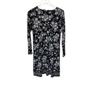 J. Jill Dress Black Floral Print Office Career Work Tie Back‎ Small Petite